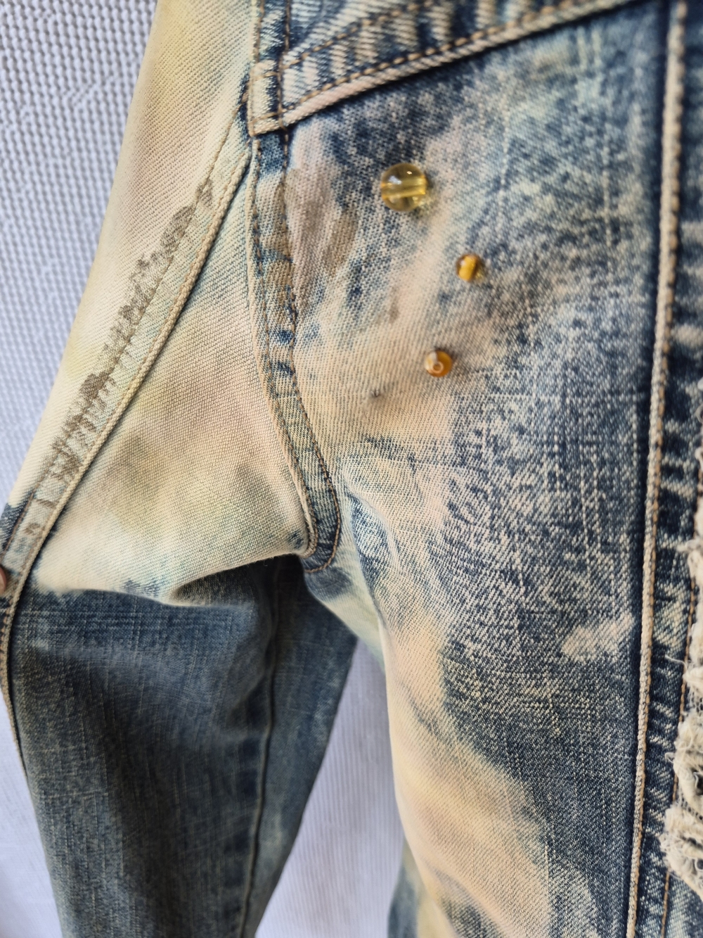 Upcycled Y2K Blue and Cream Embellished Denim Jacket - Picture 11 of 16